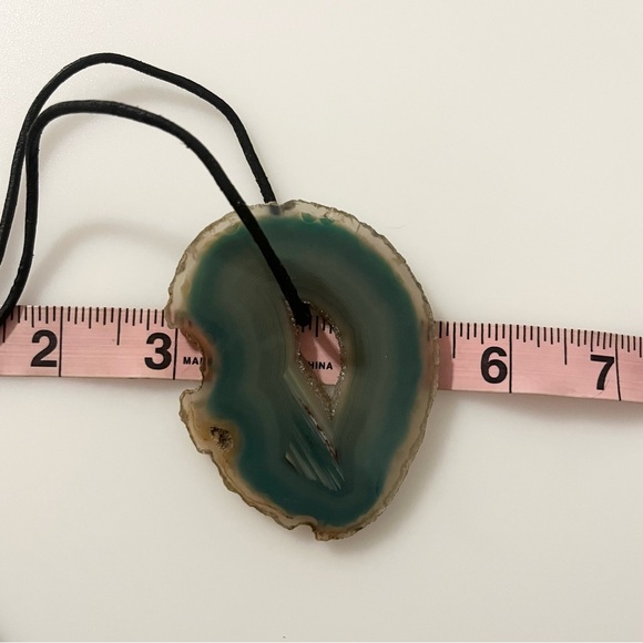 Large Green Agate Slice Pendant on Leather Strap Necklace - Picture 11 of 16